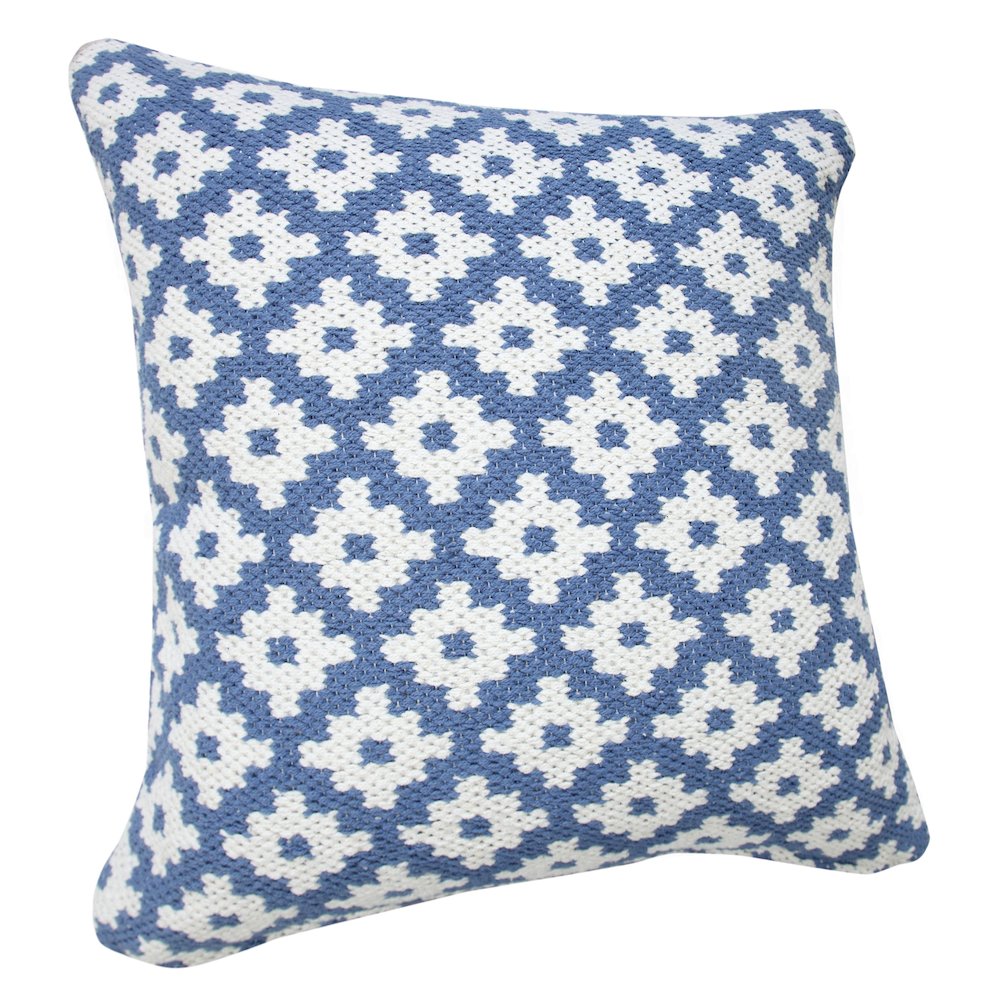 Evette Rios Modern Motif Woven Geometric Checker Cotton Blend Throw Pillow, Blue