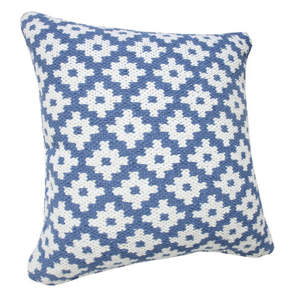 Evette Rios Modern Motif Woven Geometric Checker Cotton Blend Throw Pillow, Blue
