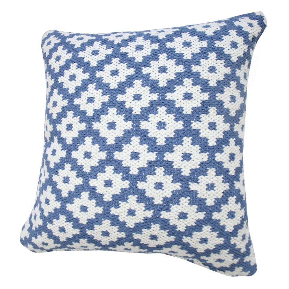 Evette Rios Modern Motif Woven Geometric Checker Cotton Blend Throw Pillow, Blue