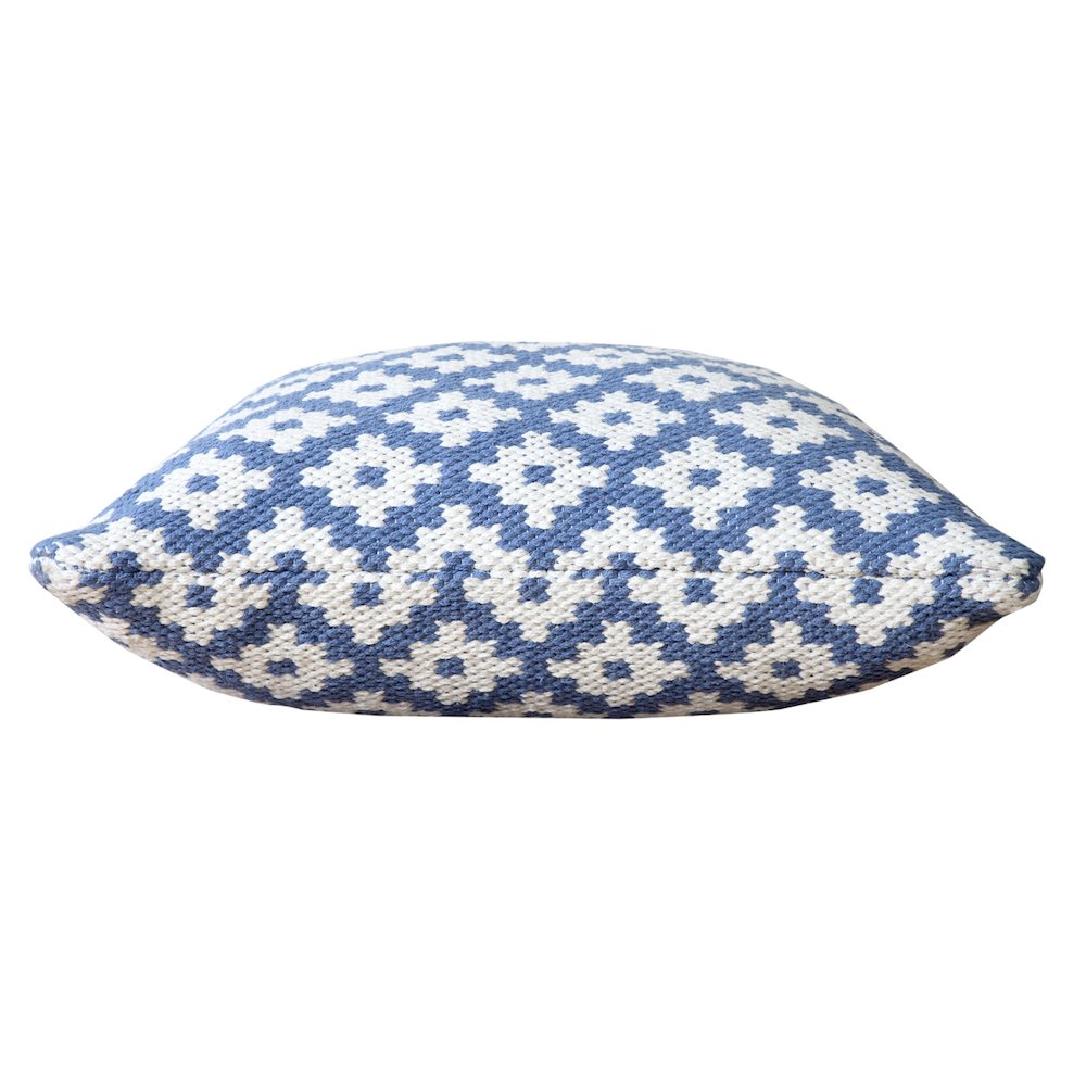 Evette Rios Modern Motif Woven Geometric Checker Cotton Blend Throw Pillow, Blue