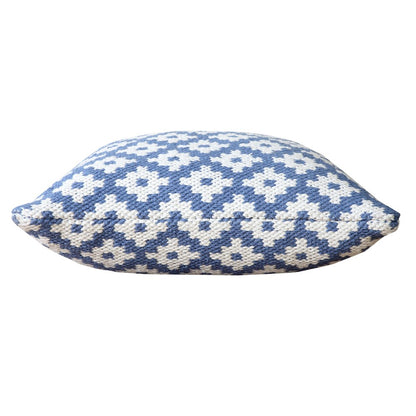 Evette Rios Modern Motif Woven Geometric Checker Cotton Blend Throw Pillow, Blue