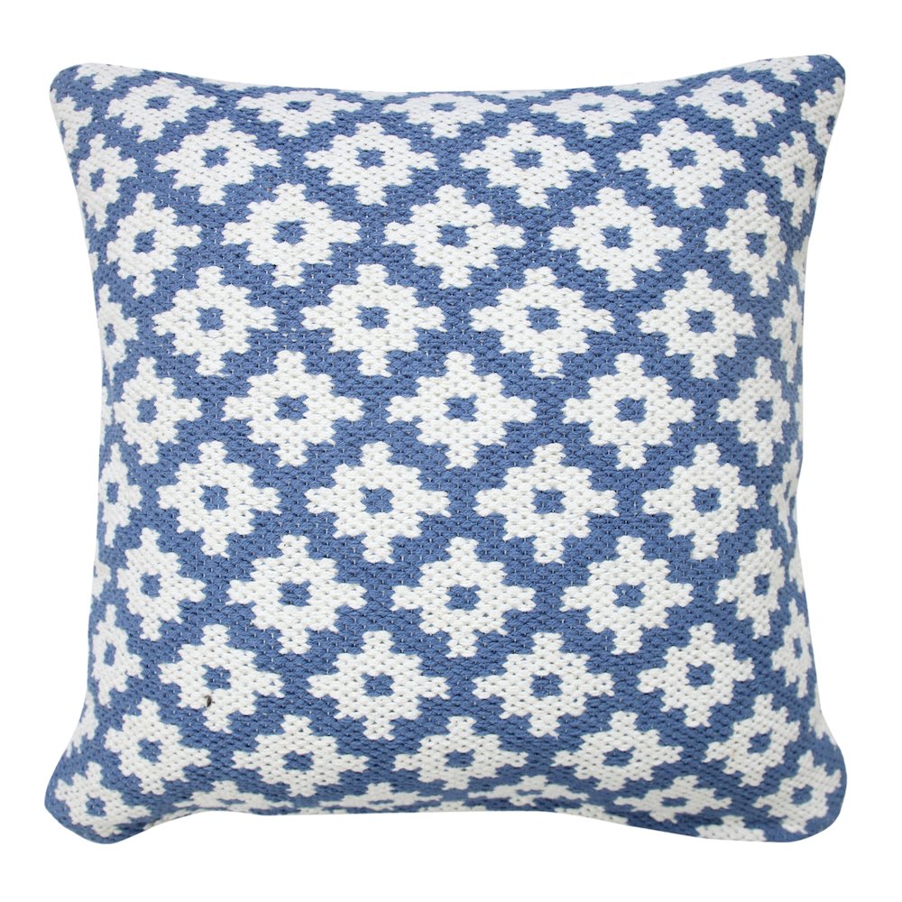 Evette Rios Modern Motif Woven Geometric Checker Cotton Blend Throw Pillow, Blue