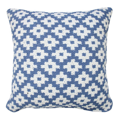 Evette Rios Modern Motif Woven Geometric Checker Cotton Blend Throw Pillow, Blue