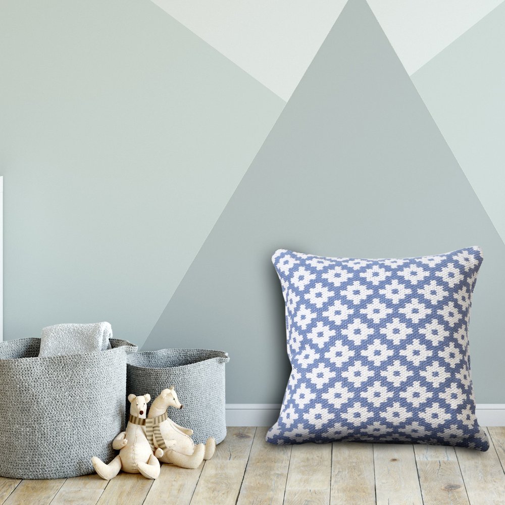 Evette Rios Modern Motif Woven Geometric Checker Cotton Blend Throw Pillow, Blue