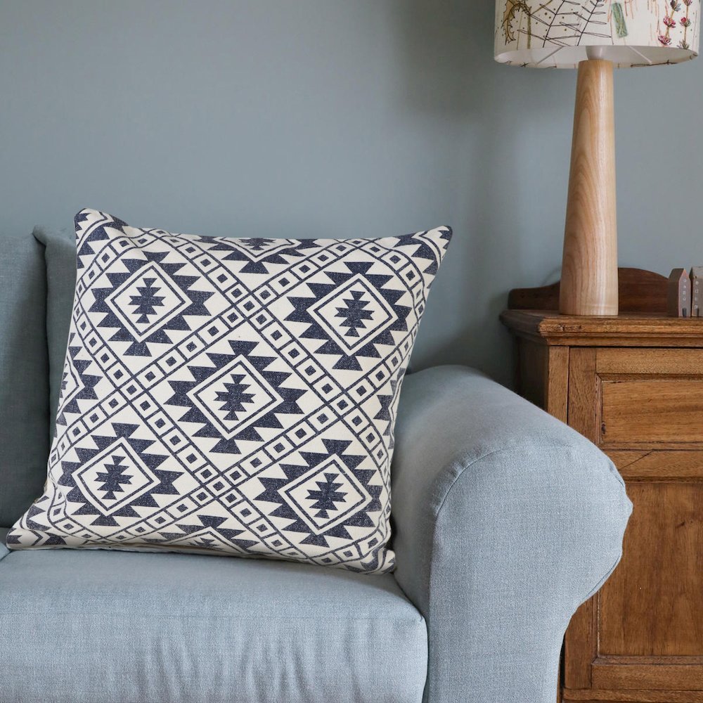 Zion Cotton Pillow Set of 2 in White/Blue, 20" x 20"
