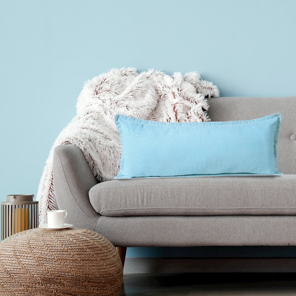 Embroidered Edge Bordered Solid Lumbar Throw Pillow