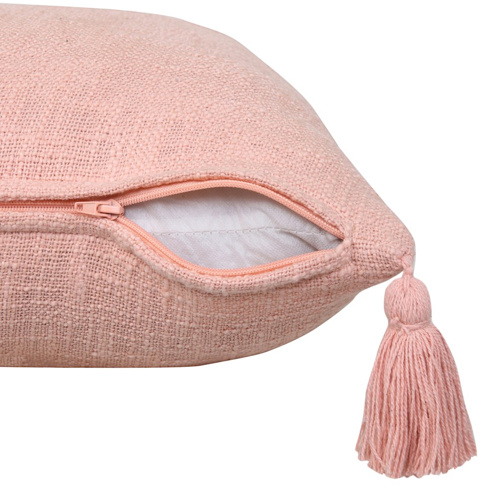 Unique Neutral Solid Cotton Throw Pillow with Tassels