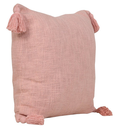 Unique Neutral Solid Cotton Throw Pillow with Tassels