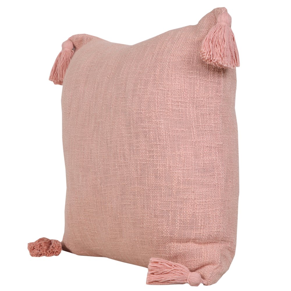 Unique Neutral Solid Cotton Throw Pillow with Tassels