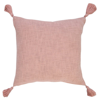 Unique Neutral Solid Cotton Throw Pillow with Tassels