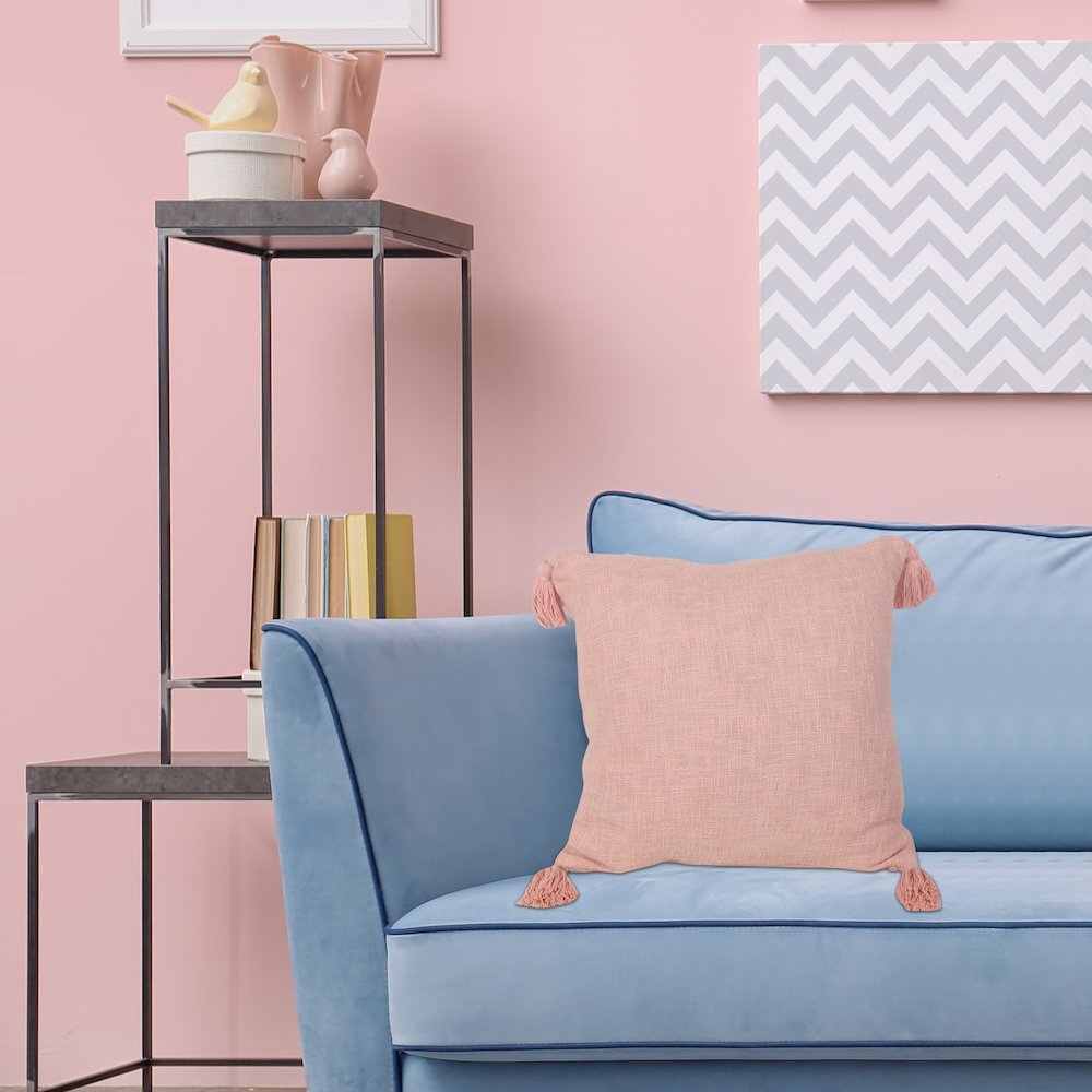 Unique Neutral Solid Cotton Throw Pillow with Tassels