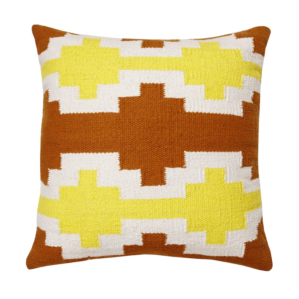 Apollo Cotton Poly Filled Pillow in White/Yellow, 20" x 20"