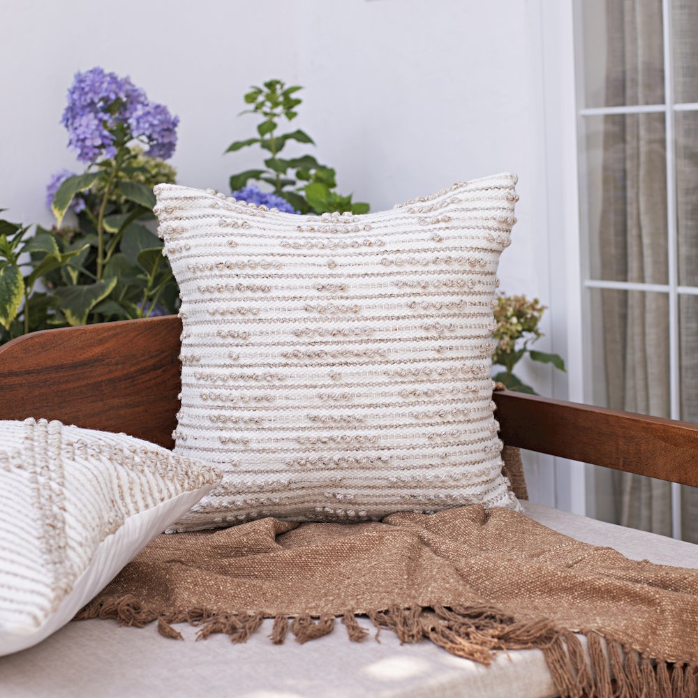 Opee Recycled PET Poly Filled Pillow in Beige/White, 20" x 20"