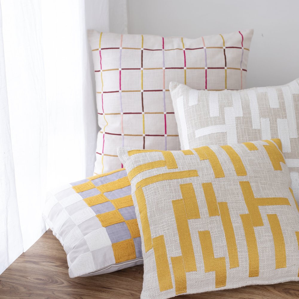 Stacy Garcia  Cotton Blend Poly Filled Pillow in Yellow/Ivory, 24" x 24"