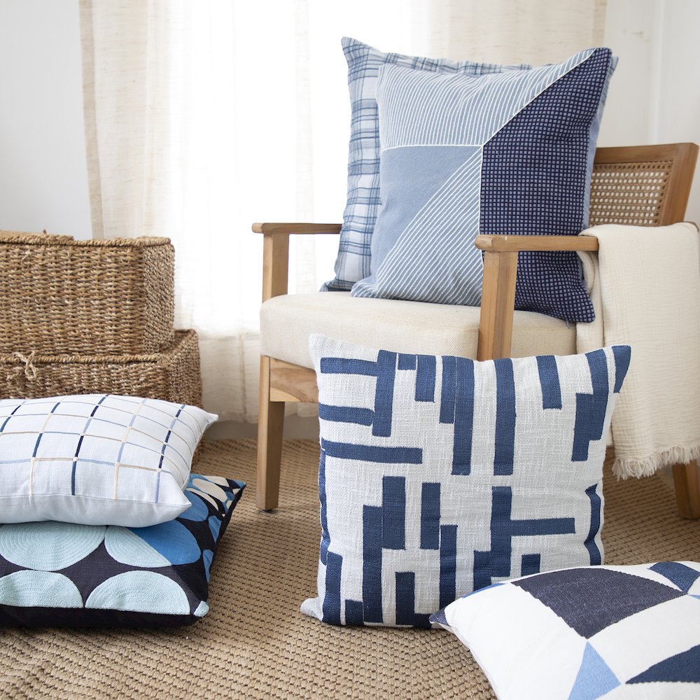 Stacy Garcia  Cotton Blend Poly Filled Pillow in Blue/Multicolored, 24" x 24"