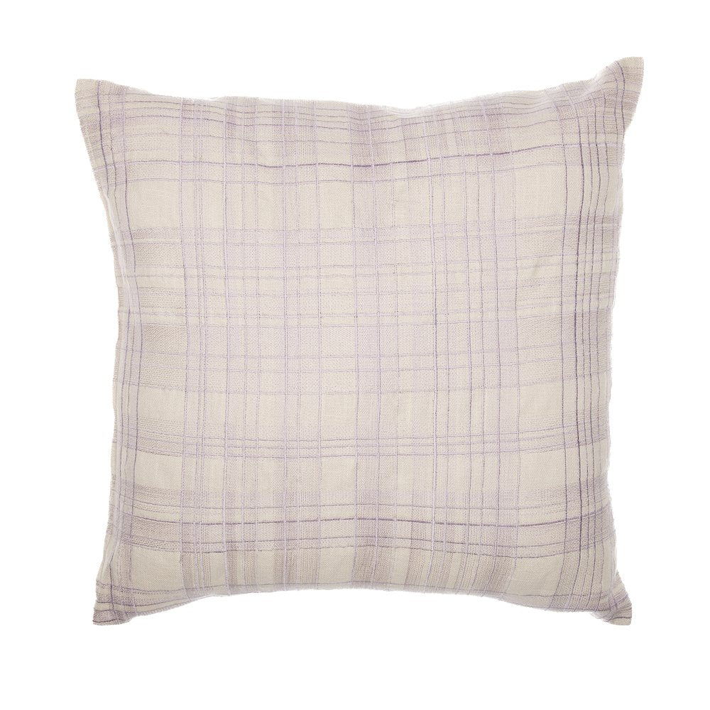 Ivory/Lilac Contemporary Checkered Hand-Woven Throw Pillow Cover