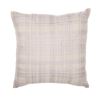 Ivory/Lilac Contemporary Checkered Hand-Woven Throw Pillow Cover