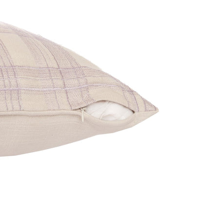Ivory/Lilac Contemporary Checkered Hand-Woven Throw Pillow Cover