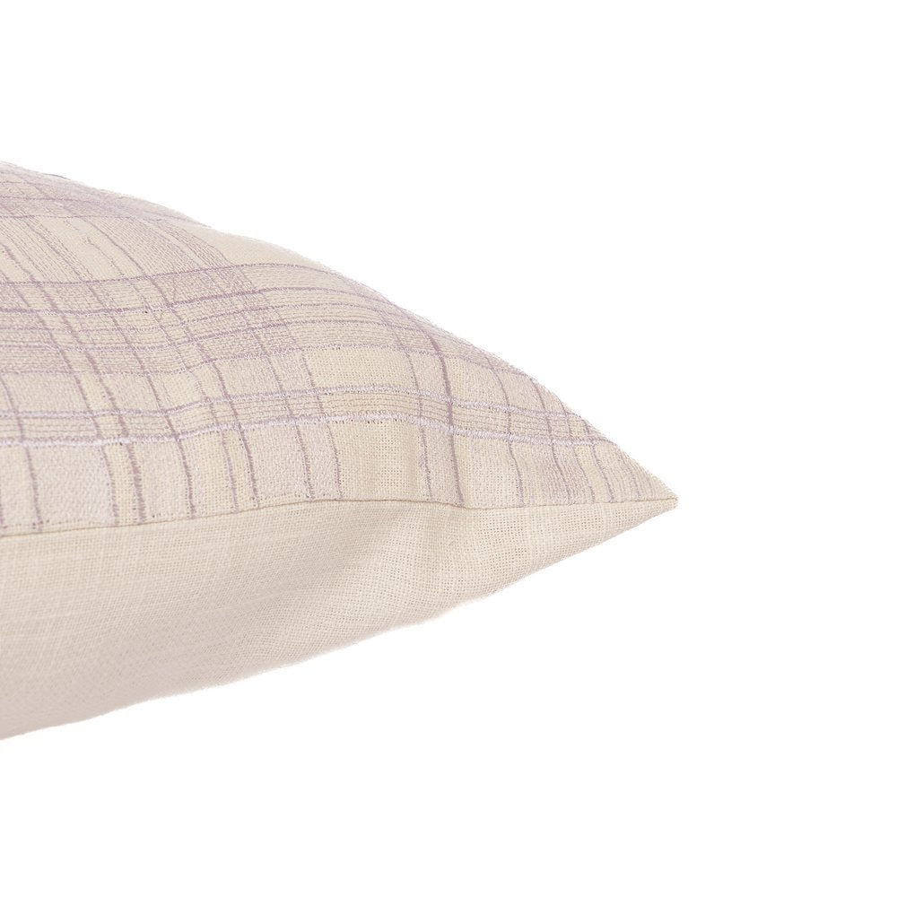 Ivory/Lilac Contemporary Checkered Hand-Woven Throw Pillow Cover
