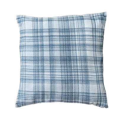 Blue Contemporary Checkered Hand-Woven Throw Pillow Cover