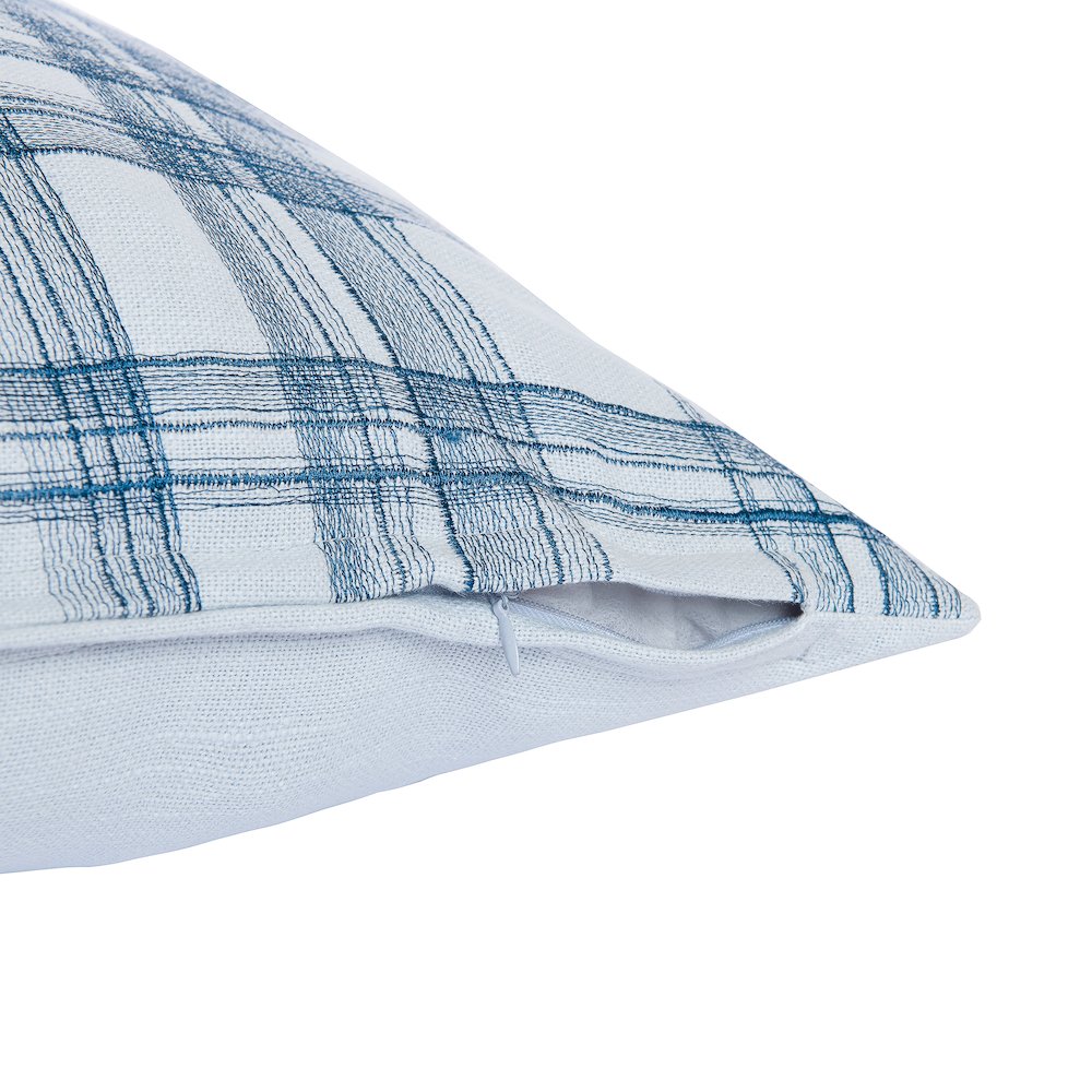 Blue Contemporary Checkered Hand-Woven Throw Pillow Cover