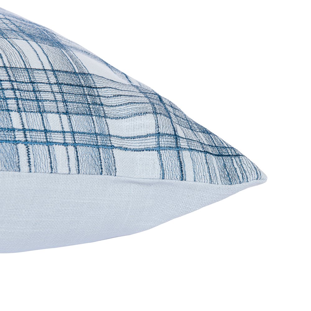Blue Contemporary Checkered Hand-Woven Throw Pillow Cover