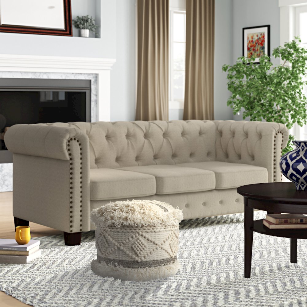 Astrid  Wool Blend Pouf Indoor in Cream/Gray 18" x 18" x 14"