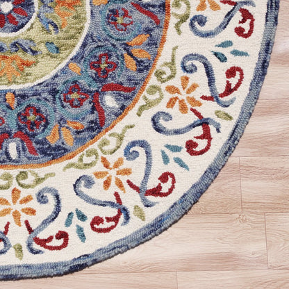 Floral Medallion Mosaic Round Rug