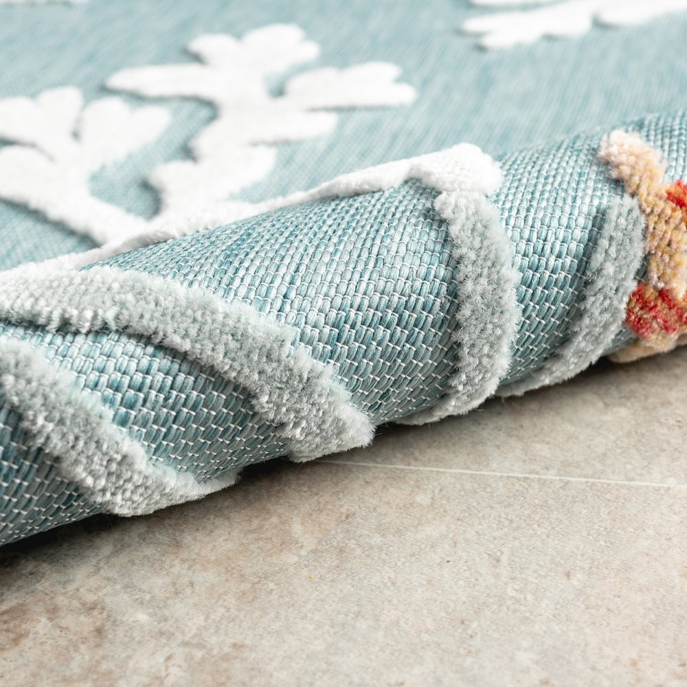 Coral Reef Hi-Low Coastal Blue Indoor Outdoor Area Rug