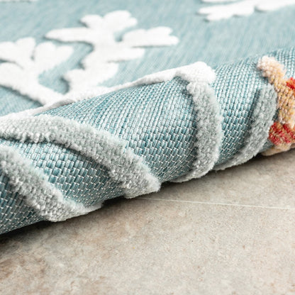 Coral Reef Hi-Low Coastal Blue Indoor Outdoor Area Rug