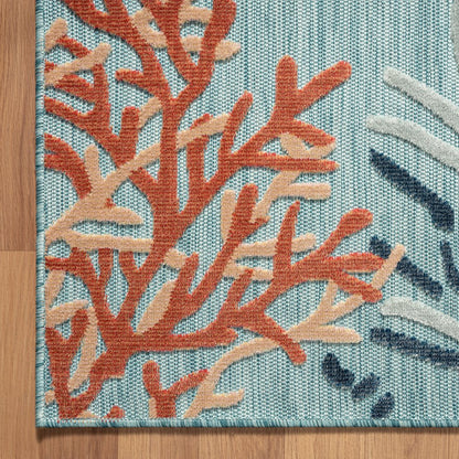 Coral Reef Hi-Low Coastal Blue Indoor Outdoor Area Rug