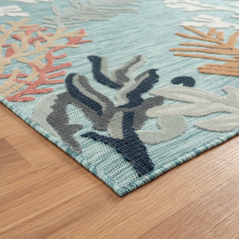 Coral Reef Hi-Low Coastal Blue Indoor Outdoor Area Rug