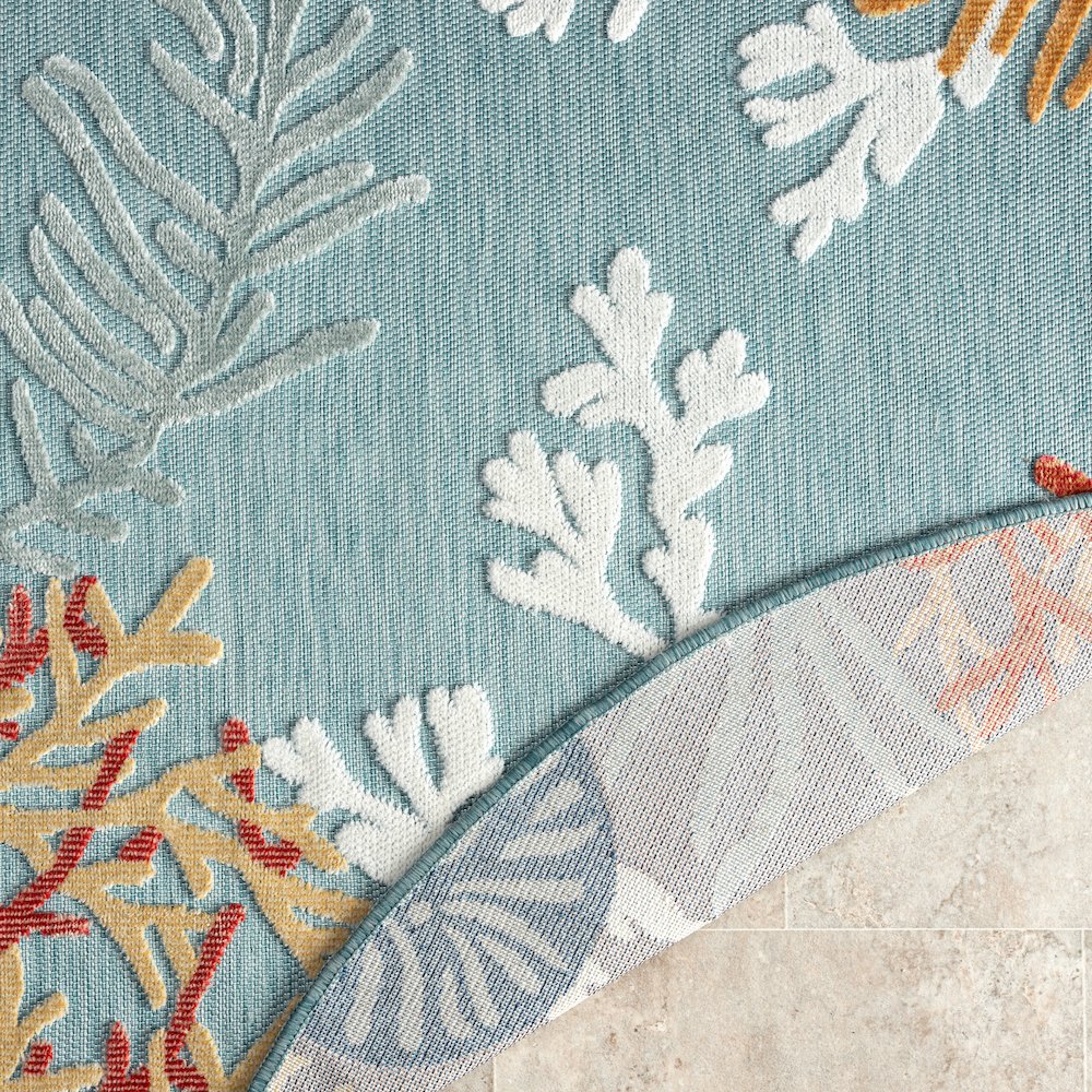 Coral Reef Hi-Low Coastal Blue Indoor Outdoor Area Rug