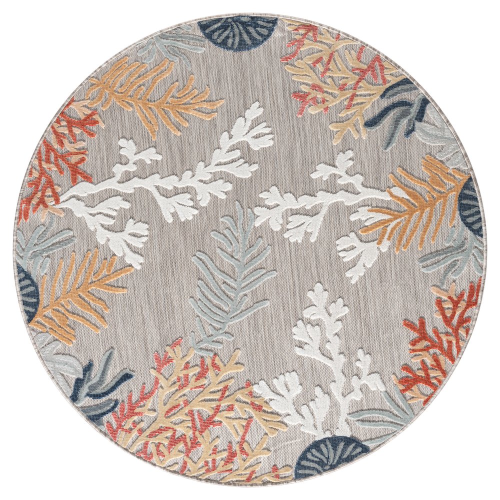 Coral Reef Hi-Low Coastal Gray Taupe Indoor Outdoor Area Rug