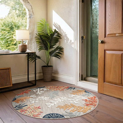 Coral Reef Hi-Low Coastal Gray Taupe Indoor Outdoor Area Rug