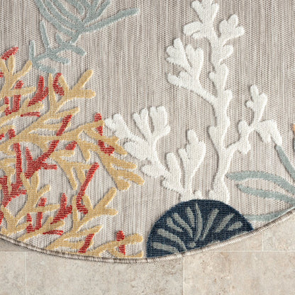 Coral Reef Hi-Low Coastal Gray Taupe Indoor Outdoor Area Rug