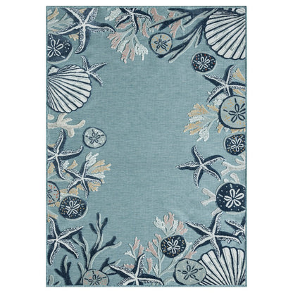 Aqua/Blue Coastal Floral/Botanical Performance Outdoor Area Rugs, 7'9" x 9'9"