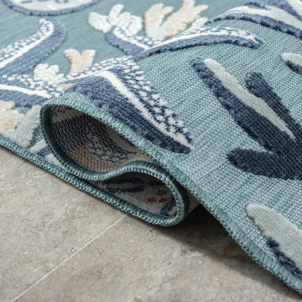 Aqua/Blue Coastal Floral/Botanical Performance Outdoor Area Rugs, 7'9" x 9'9"