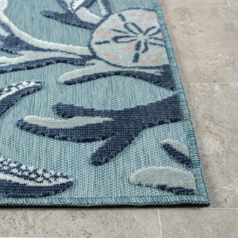 Aqua/Blue Coastal Floral/Botanical Performance Outdoor Area Rugs, 7'9" x 9'9"