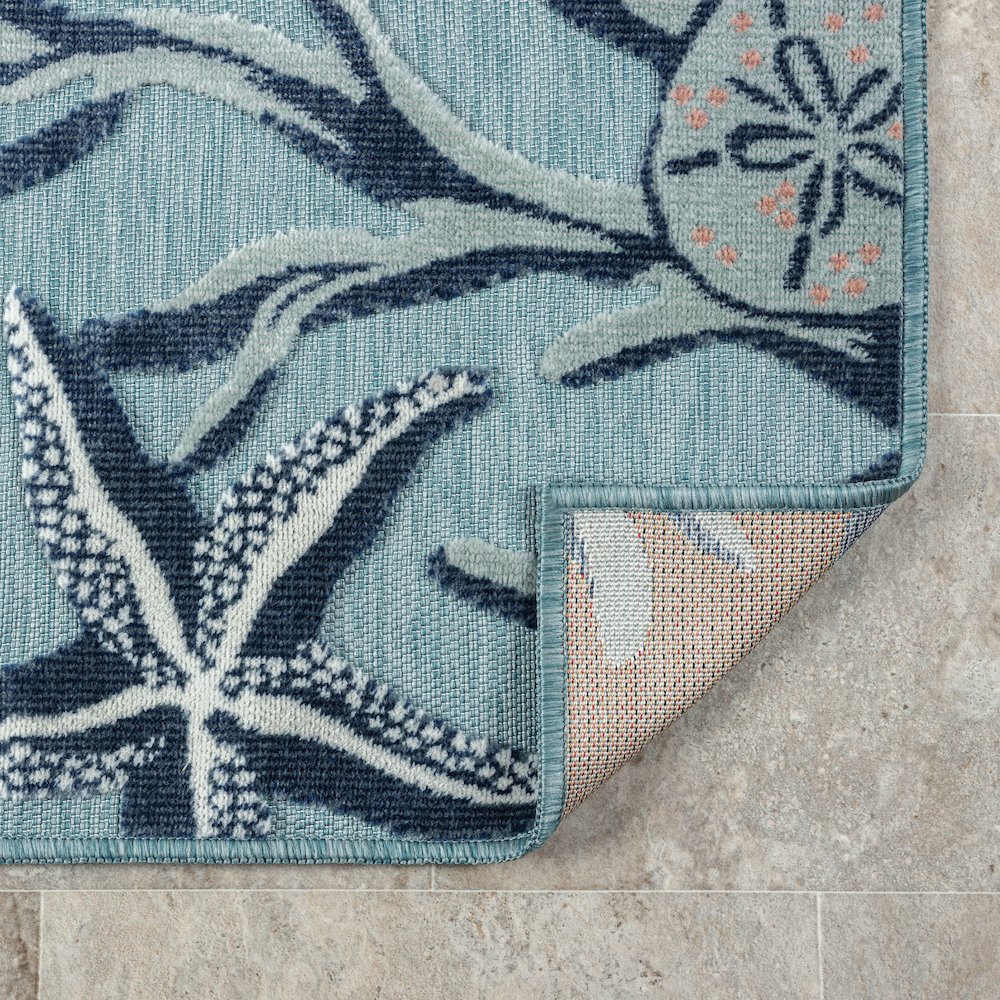 Aqua/Blue Coastal Floral/Botanical Performance Outdoor Area Rugs, 7'9" x 9'9"