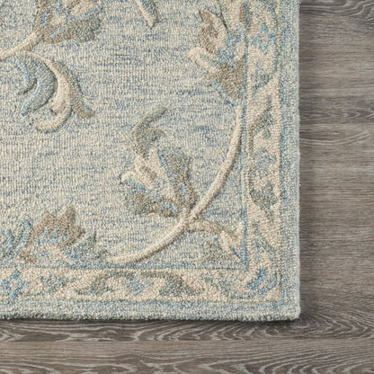 Mirroring Baby Blue Floral Bloom Area Rug 7'0"x9'0"