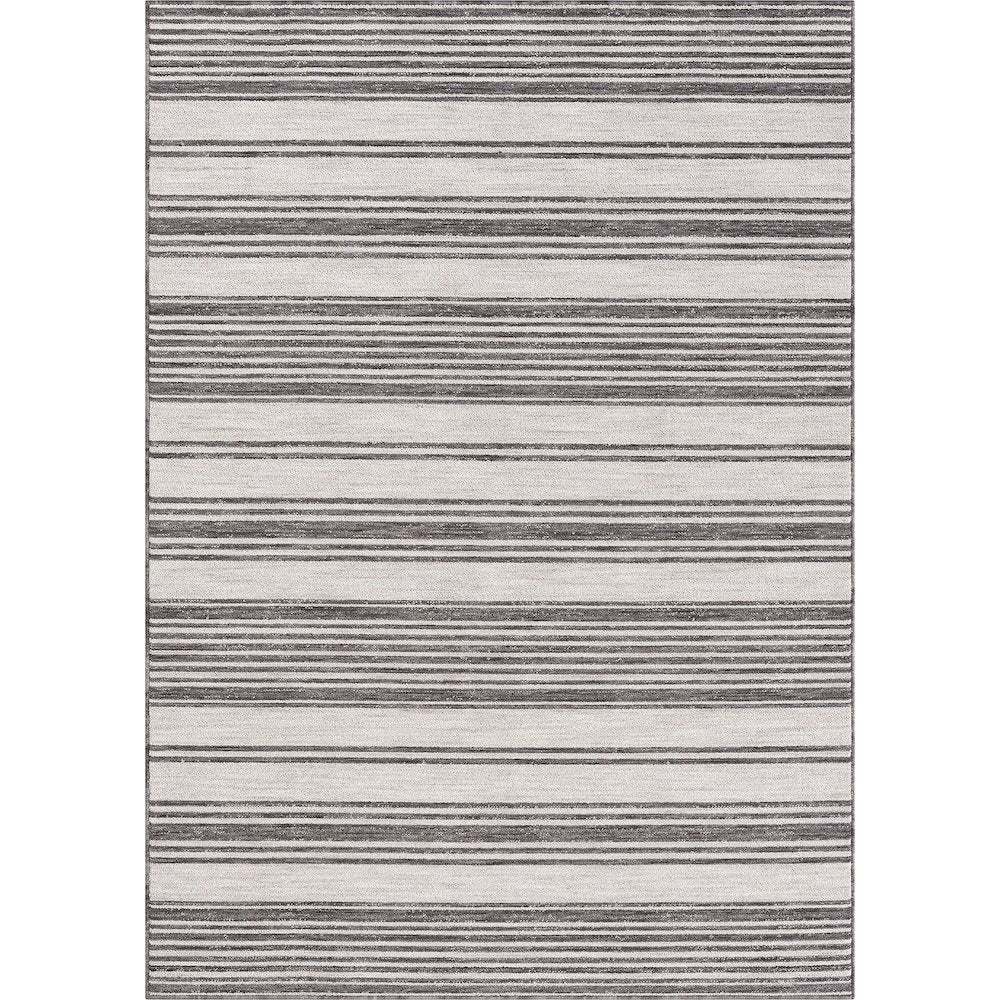 Westport Ivory/Gray Striped PET Yarn Indoor/Outdoor Area Rug