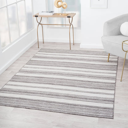 Westport Ivory/Gray Striped PET Yarn Indoor/Outdoor Area Rug