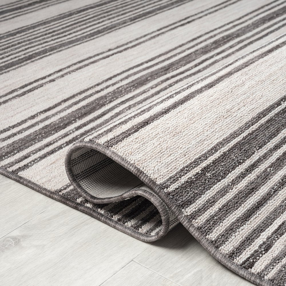 Westport Ivory/Gray Striped PET Yarn Indoor/Outdoor Area Rug