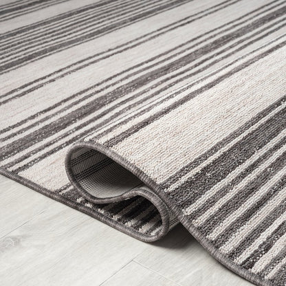 Westport Ivory/Gray Striped PET Yarn Indoor/Outdoor Area Rug