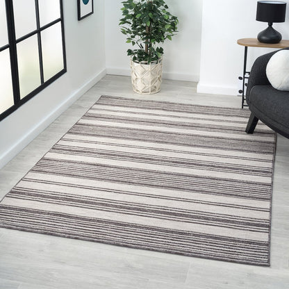 Westport Ivory/Gray Striped PET Yarn Indoor/Outdoor Area Rug