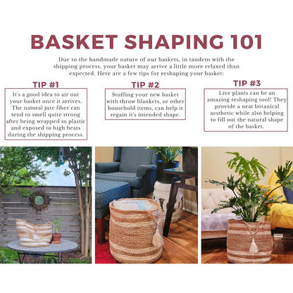 Baskets Jute Indoor Basket in Tan/Blue,  19" x 19" x 19"