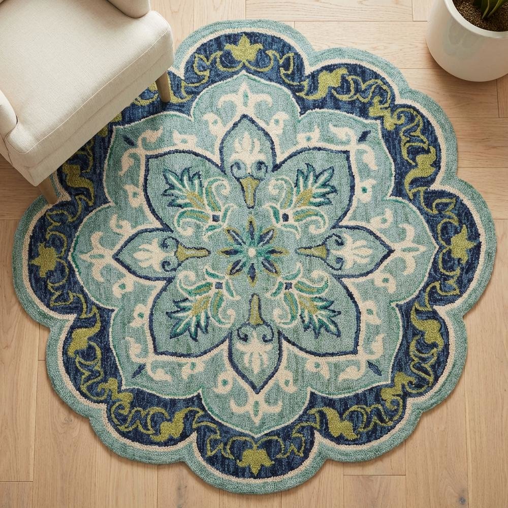 Blue Indoor Area Rug In Classic Round Style For Living Room And Bedroom