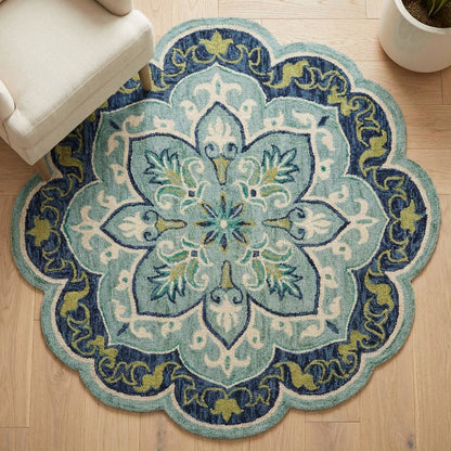 Blue Indoor Area Rug In Classic Round Style For Living Room And Bedroom