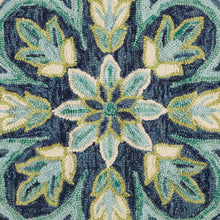 Bohemian Indoor Area Rug In Green And Blue, Round Design, Soft High-Pile